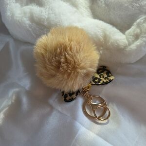 Leopard Print Keychain with Tan Pom Pom